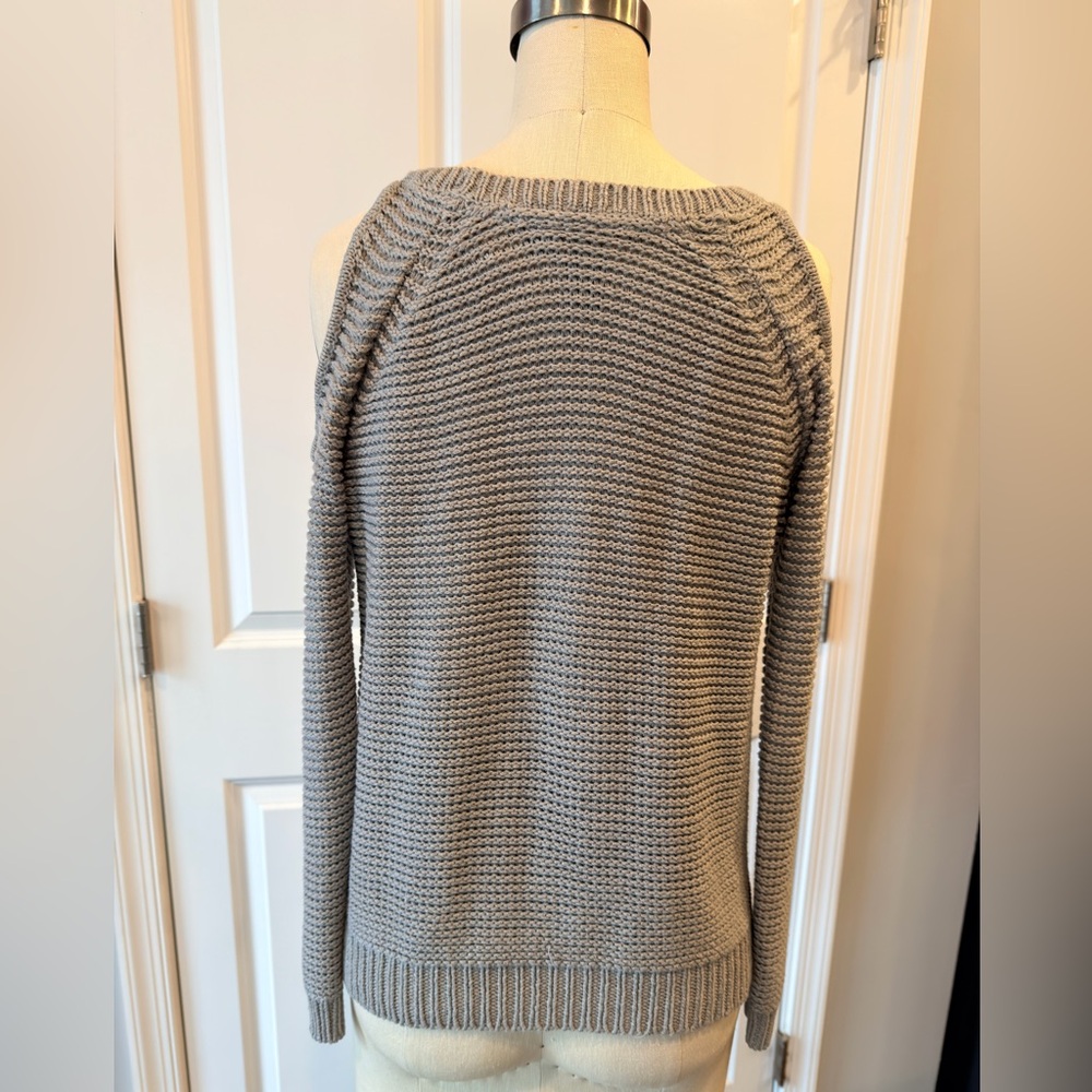 Off Shoulder Chunky Knit Sweater Gray Small Cozy Slouchy - Picture 5 of 9